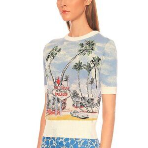 Paul & Joe SS/18 Blue Vegas-Print Cotton Short-Sleeve Sweater